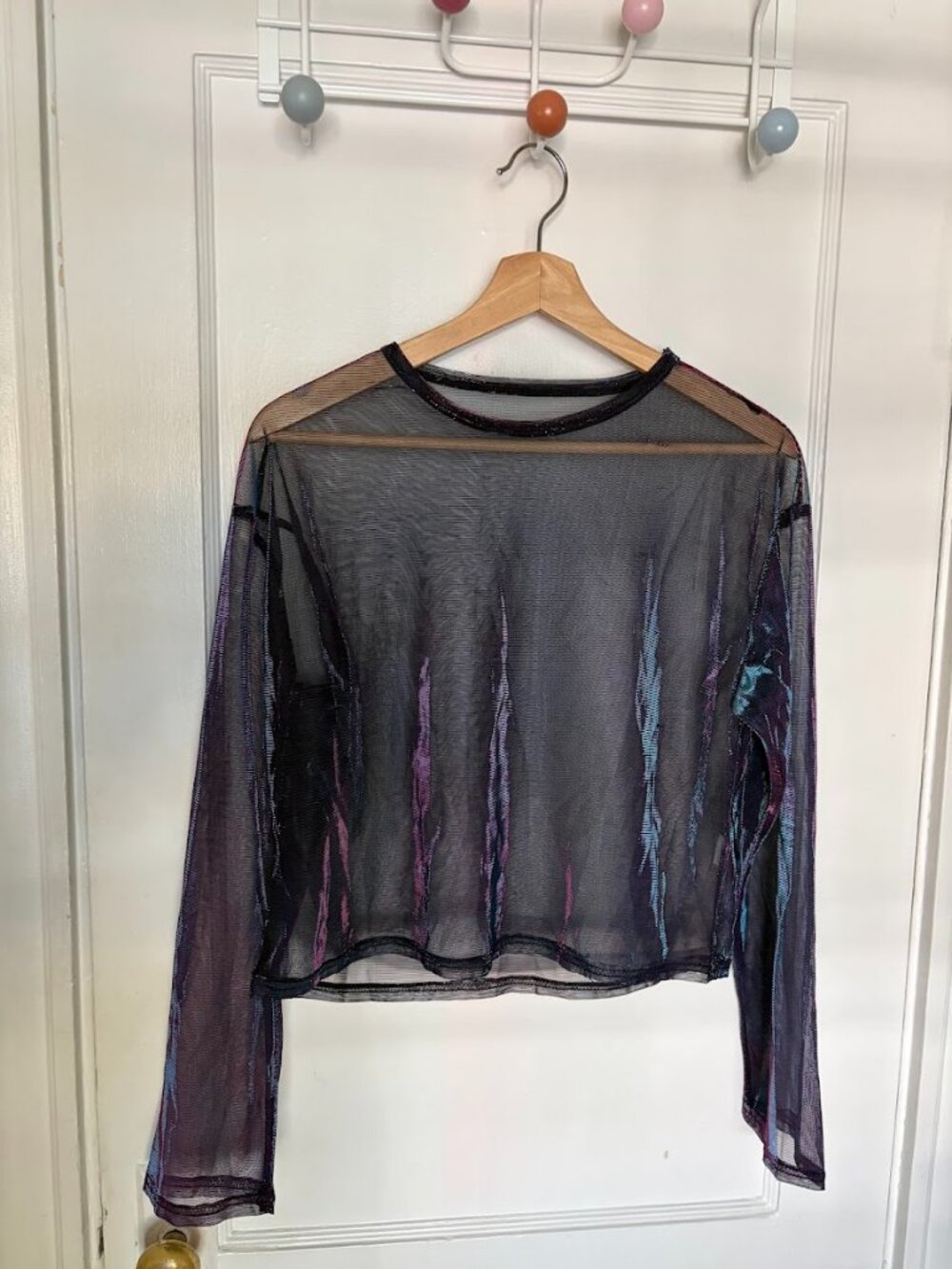 Holographic Glittery Mesh Top - L